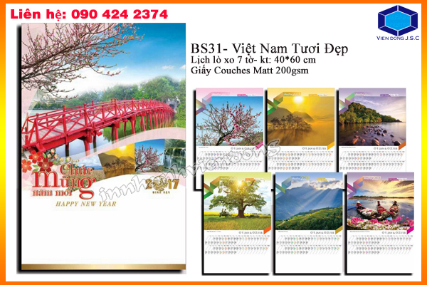 Lịch tết lò xo 7 tờ treo tường 2018 đẹp, in lên lịch rẻ nhất Hà Nội | Mẫu túi đựng lịch tết mới nhất năm 2016  | In Vien dong