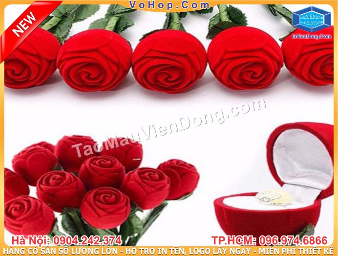 Cành hồng đựng nhẫn cầu hôn có sẵn  | Những mẫu hộp đựng hoa hồng, hoa sáp đẹp, sang trọng | In Vien dong